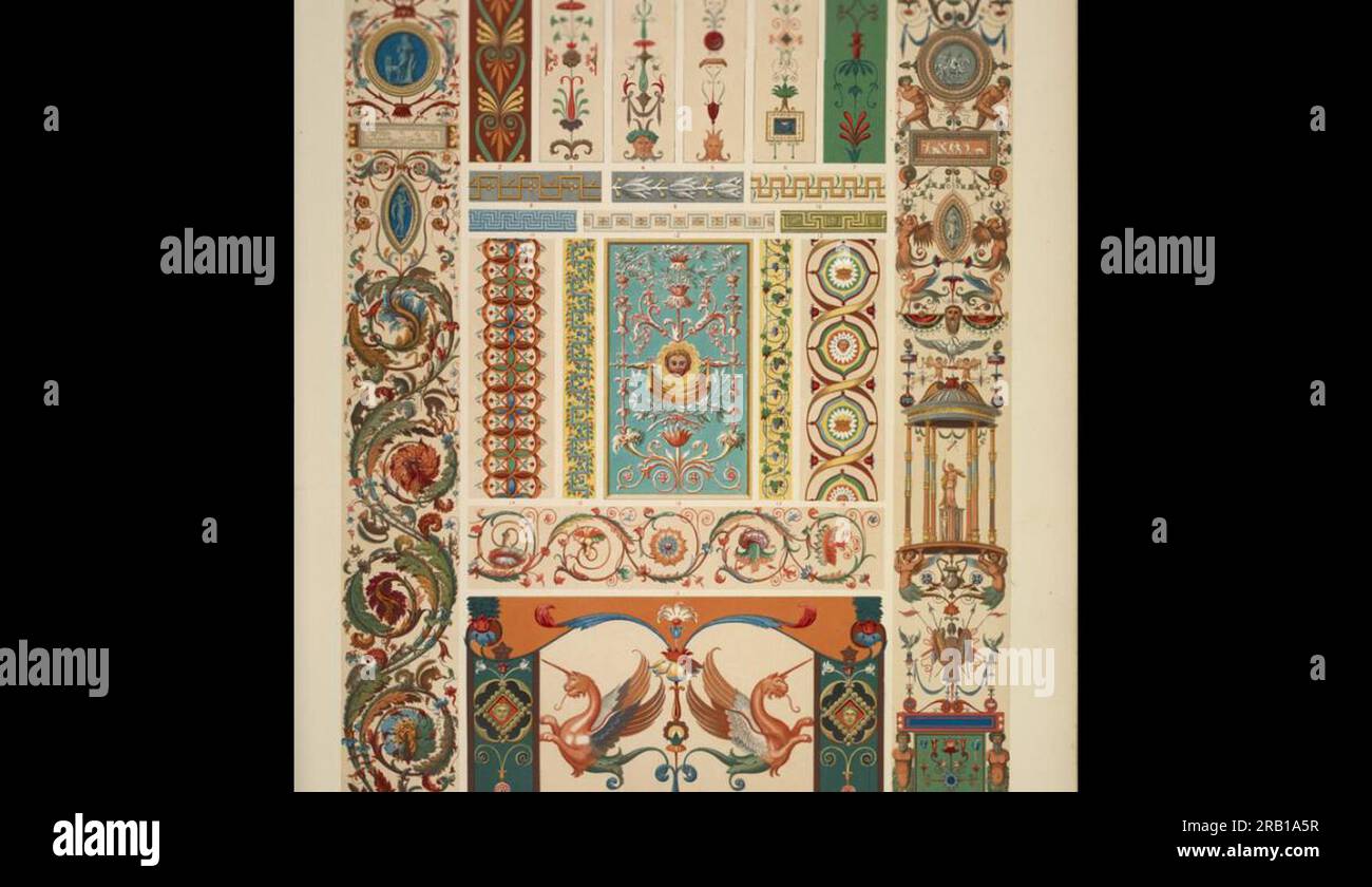 Italiano ornamento n.. 1) pilastri e ornamenti della loggia del Vaticano, ridotti dai dipinti a grandezza naturale di Marlborough House di Owen Jones Foto Stock
