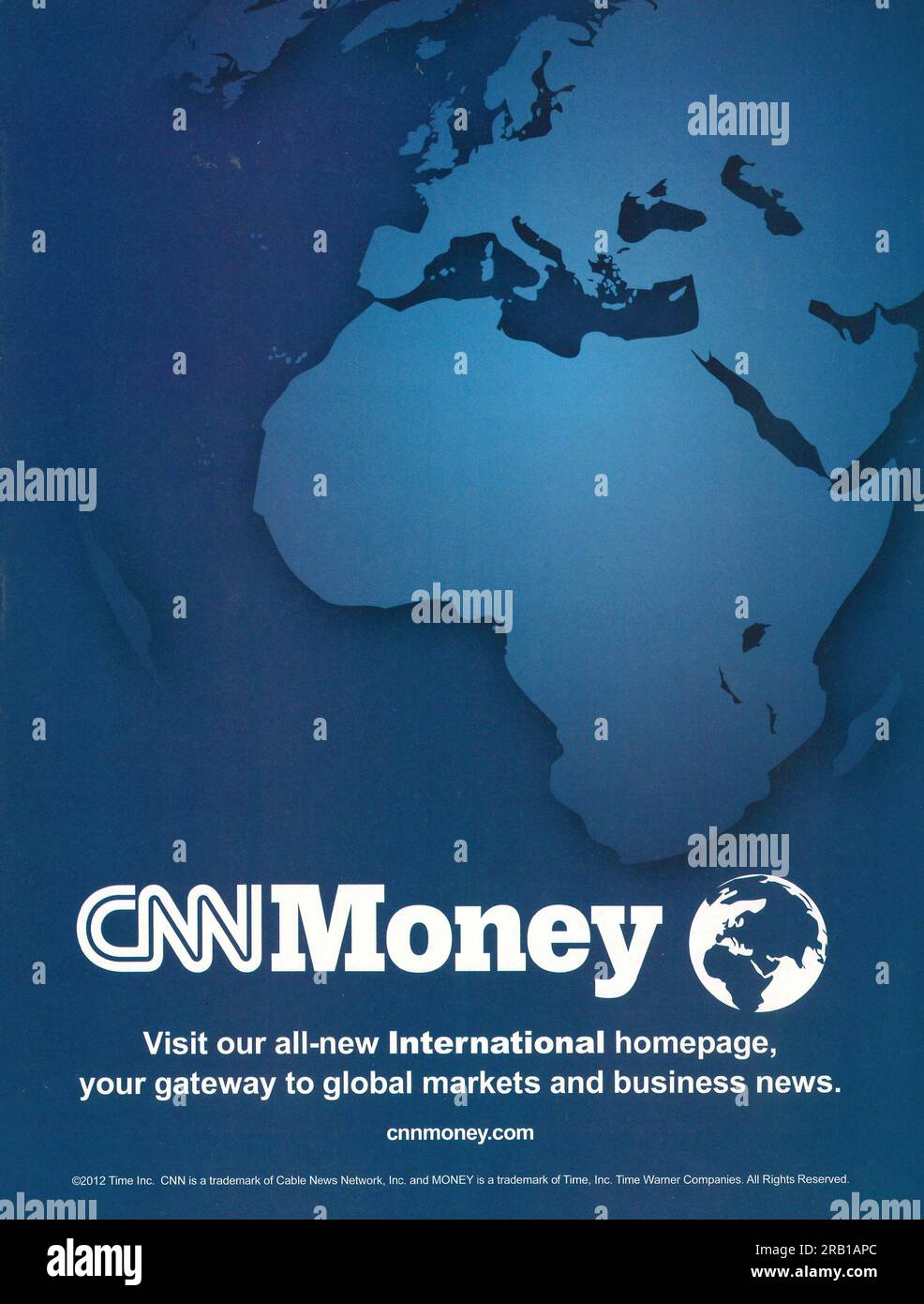 CNN Money news e pubblicità su un sito web in una rivista 2013 Foto Stock