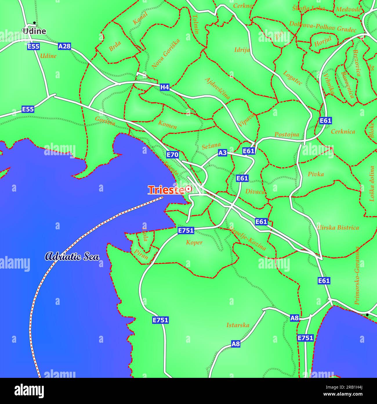 Mappa di Trieste City in Italia Foto Stock