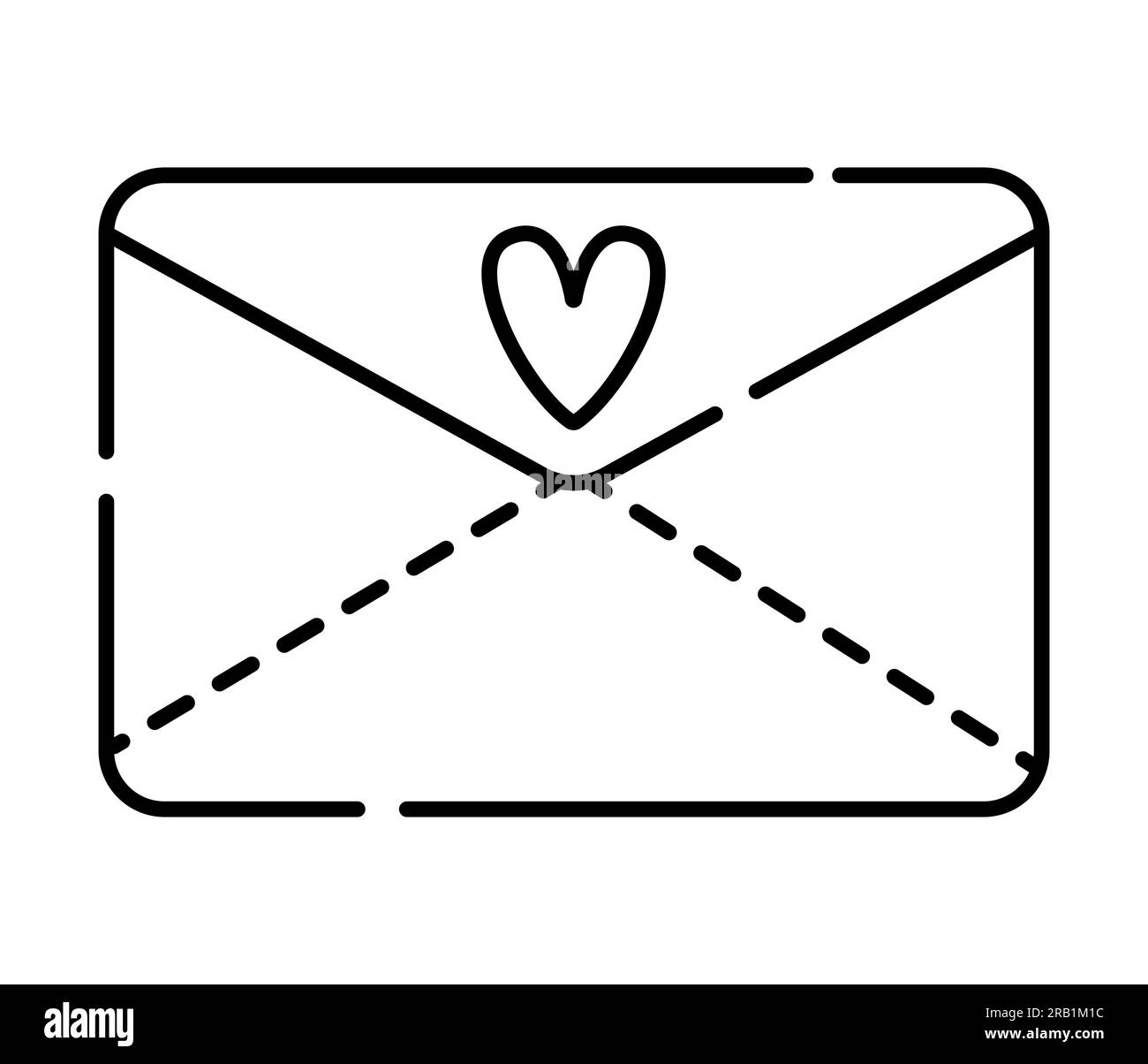 Lettera d'amore, busta chiusa con cuore, icona con linea nera vettoriale Illustrazione Vettoriale