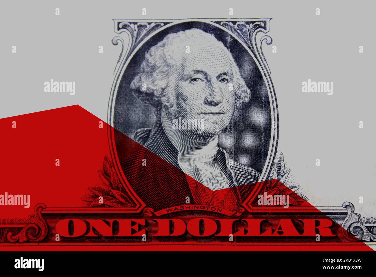 Dettaglio del dollaro americano con grafico che indica il declino economico Foto Stock
