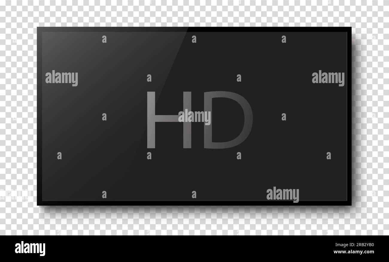 Schermo televisivo HD nero realistico su un baskgound isolato. Monitor LED TV vuoto 3d - vettore stock. Illustrazione Vettoriale