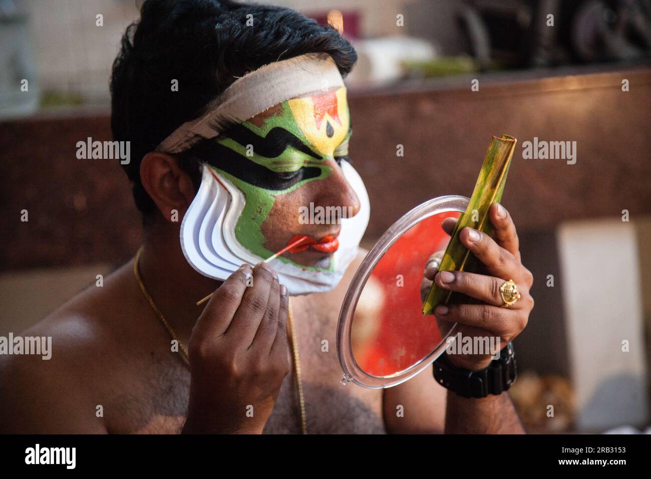 Scatti rari dell'artista Kathakali Foto Stock