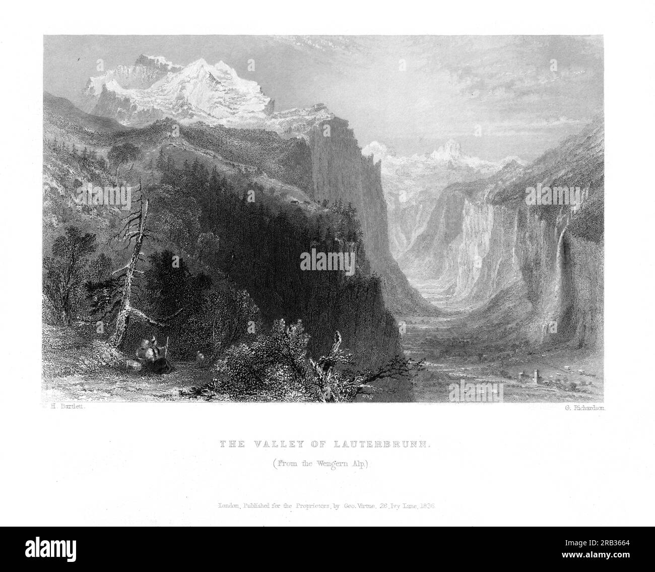 G Richardson dopo William Henry Bartlett (1809–1854) Valley of Lauterbrunn pubblicato da George Vertue, 1836. Foto Stock