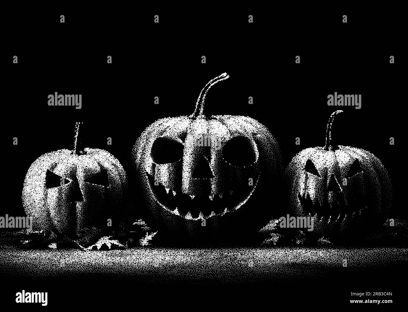 Zucca di Halloween al buio in stile retrò. Misterioso Halloween Jack in stile vintage. Illustrazione Vettoriale