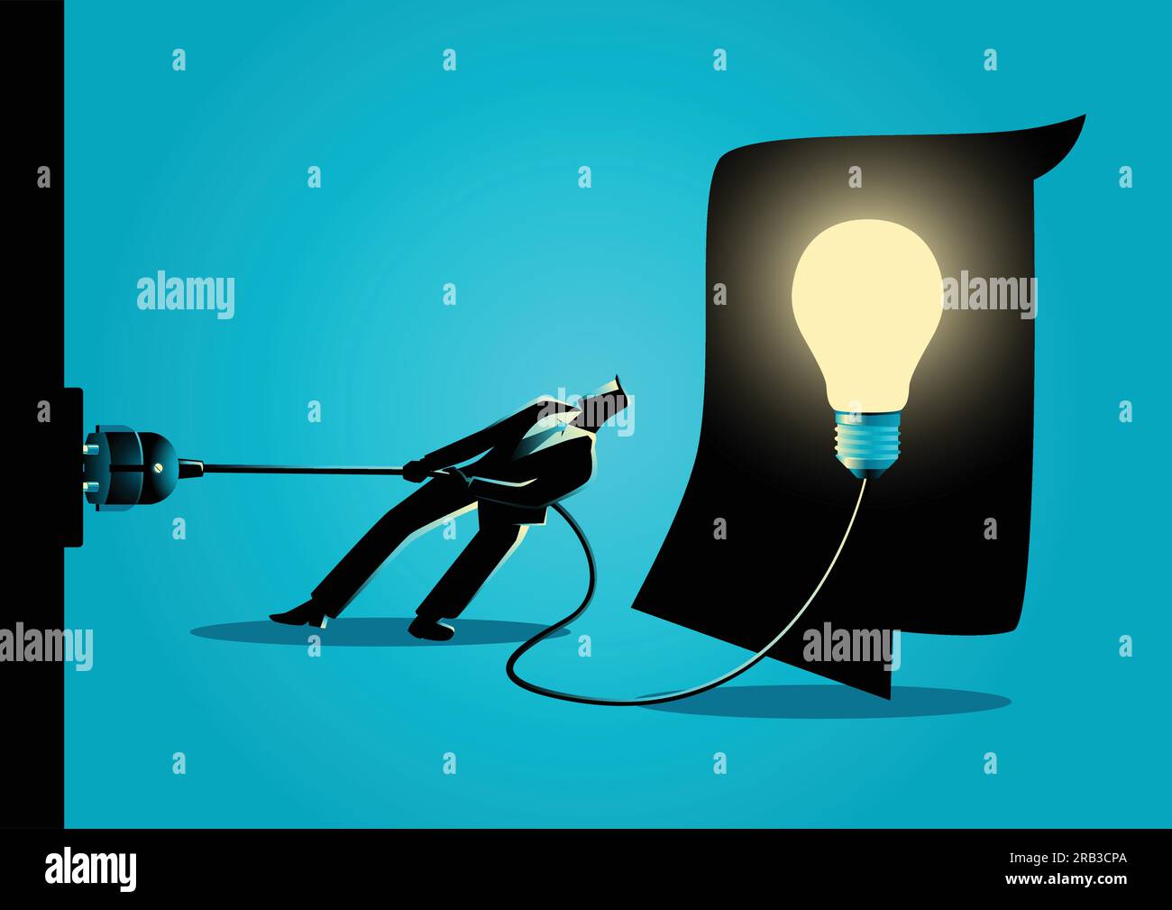 Business concetto illustrazione di un uomo d'affari cercando di scollegare la lampadina cervello, sabotaggio, uccisione concetto di creatività Illustrazione Vettoriale