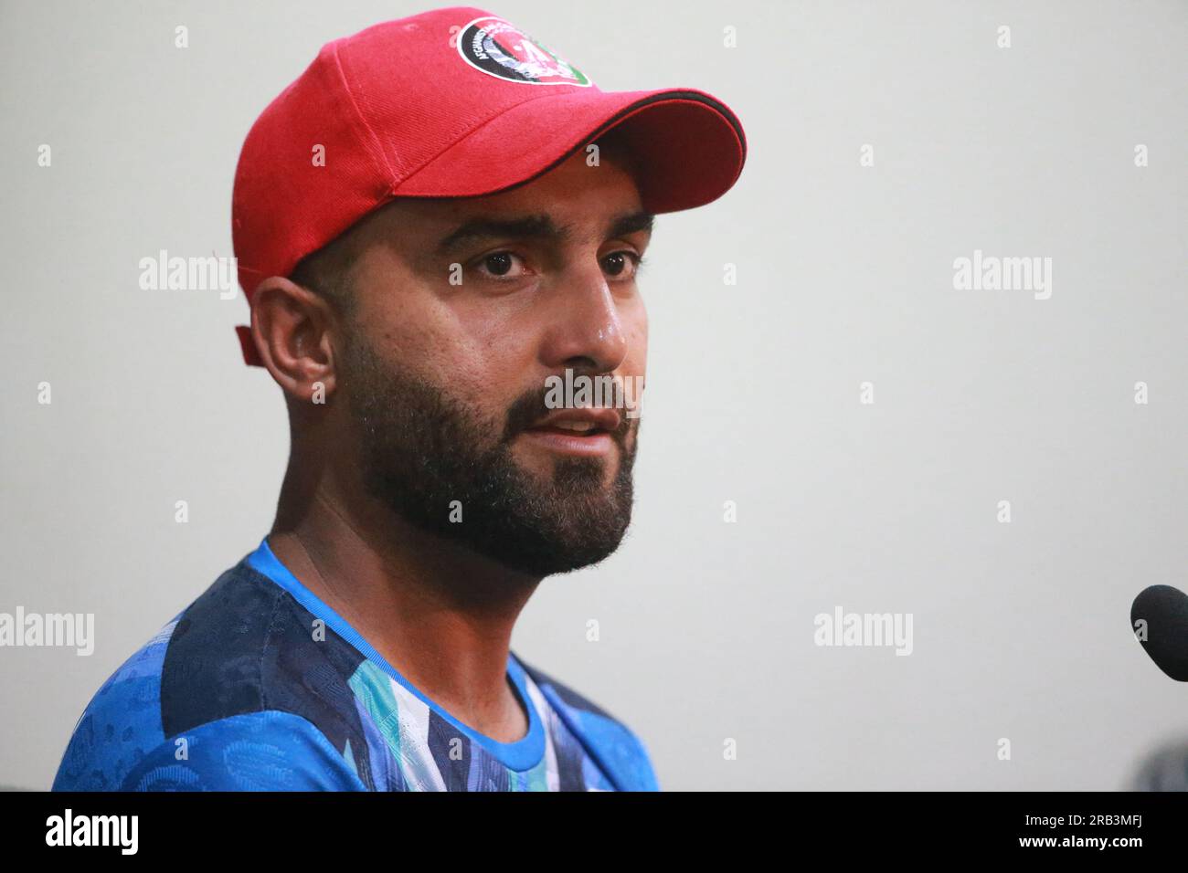 Afghanistan ODI Capitano Hasmatullah Shahidi partecipa alla conferenza stampa pre-partita in vista della seconda partita ODI allo Zahur Ahmed Chowdhury Stadium (ZAC Foto Stock