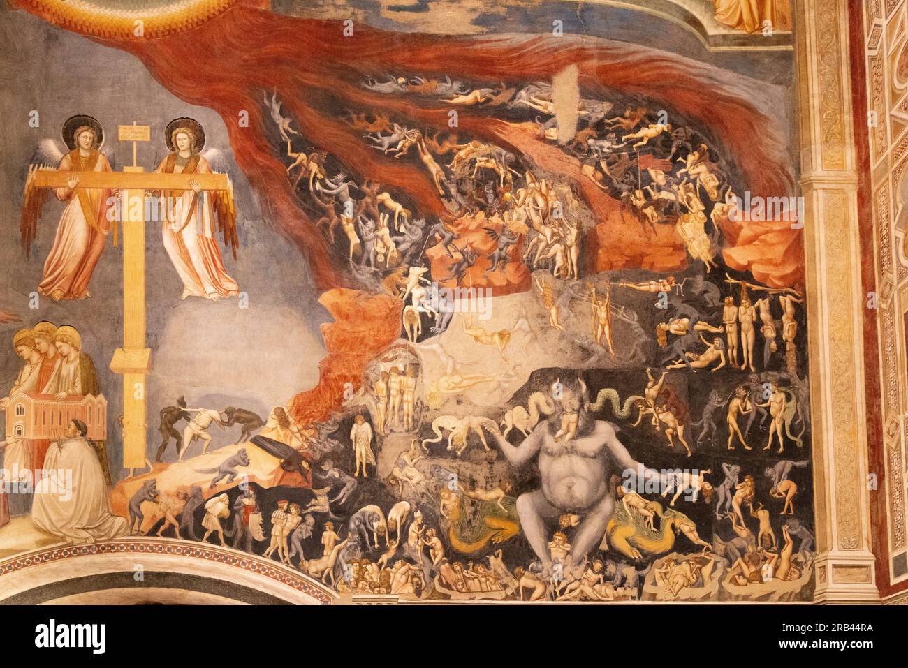 Affresco di Giotto di Bondone, Cappella degli Scrovegni, Padova - dipinto rinascimentale italiano del XIV secolo - dettaglio dell'Inferno dal giudizio universale. Foto Stock