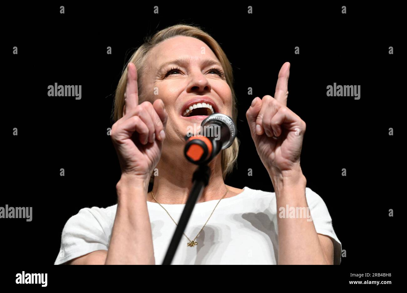 Karlovy Vary, Repubblica Ceca. 7 luglio 2023. L'attrice e regista statunitense Robin Wright presentò il famoso film la principessa sposa al 57° Karlovy Vary International Film Festival (KVIFF), il 7 luglio 2023, a Karlovy Vary, Repubblica Ceca. Crediti: Katerina Sulova/CTK Photo/Alamy Live News Foto Stock