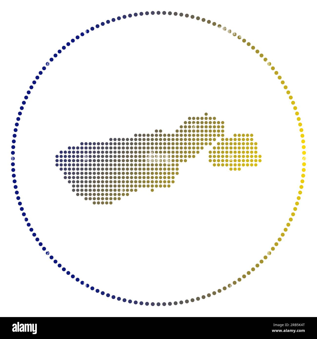 Badge digitale dell'isola madre de Dios. Mappa in stile punteggiato dell'isola madre de Dios in cerchio. Icona tecnica con punti sfumati. Affascinante illustrazione vettoriale. Illustrazione Vettoriale