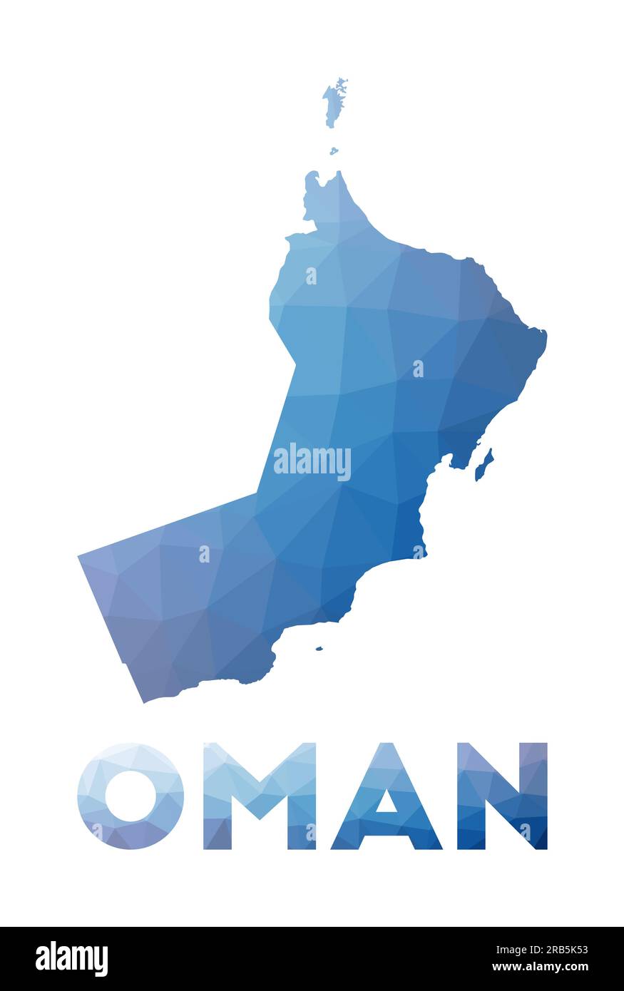 Mappa poly bassa dell'Oman. Illustrazione geometrica del paese. Mappa poligonale dell'Oman. Tecnologia, Internet, concetto di rete. Illustrazione vettoriale. Illustrazione Vettoriale