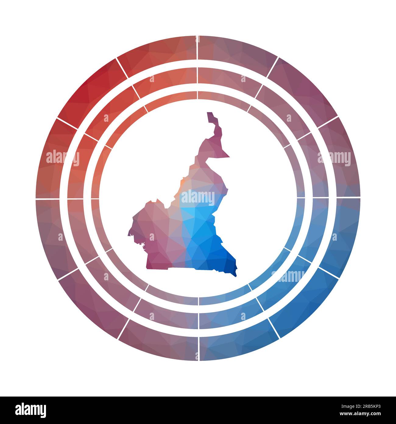 Distintivo del Camerun. Logo color grigio brillante in stile poly basso. Illustrazione Vettoriale
