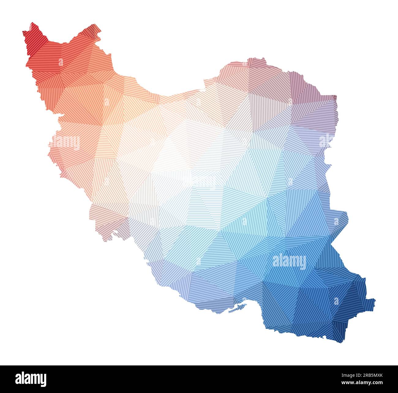 Mappa dell'Iran. Illustrazione a basso contenuto di polietilene del paese. Design geometrico con strisce. Tecnologia, Internet, concetto di rete. Illustrazione vettoriale. Illustrazione Vettoriale