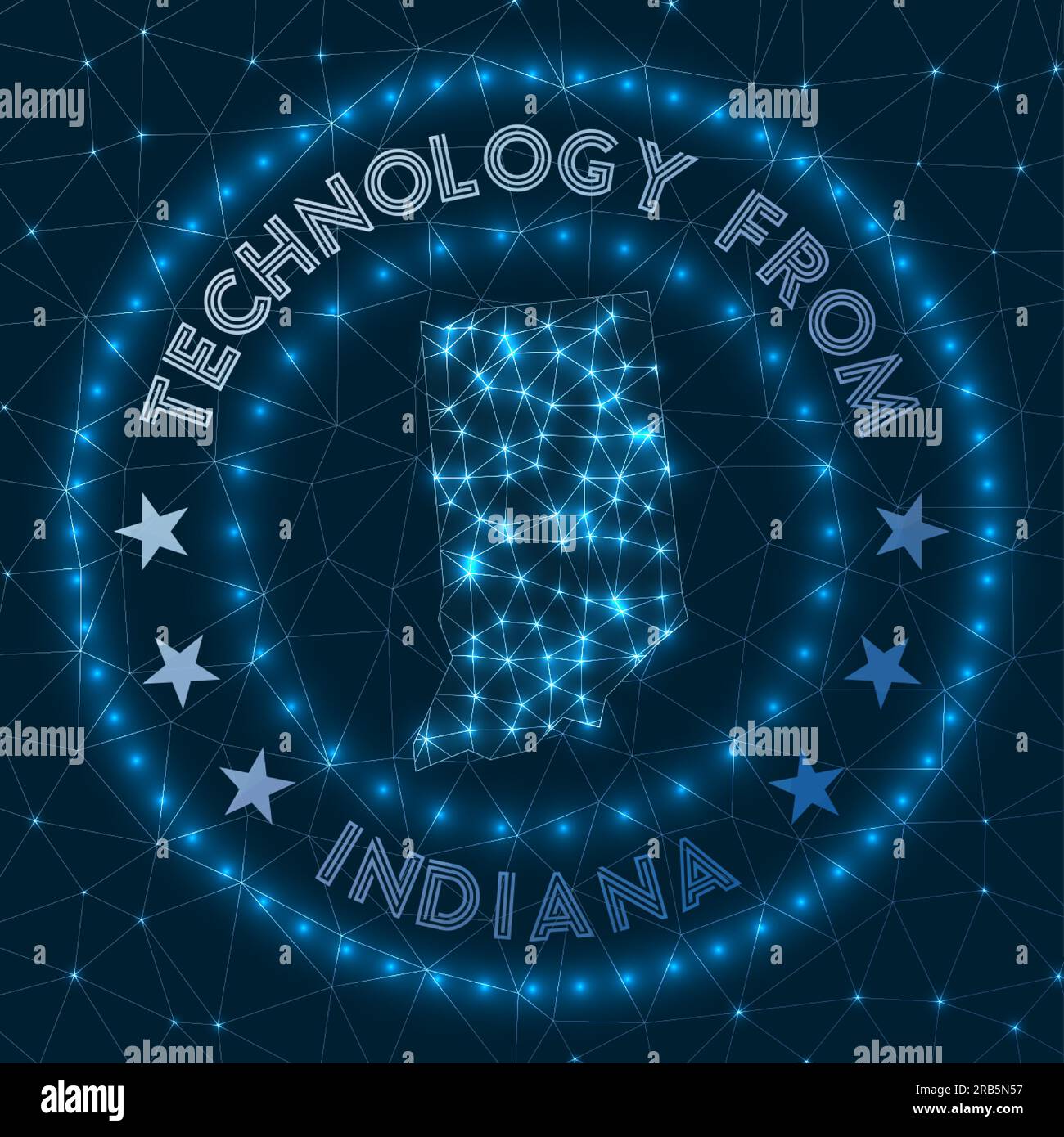Tecnologia dell'Indiana. Simbolo geometrico futuristico dello stato americano. Concetto tecnologico. Logo rotondo dell'Indiana. Illustrazione vettoriale. Illustrazione Vettoriale