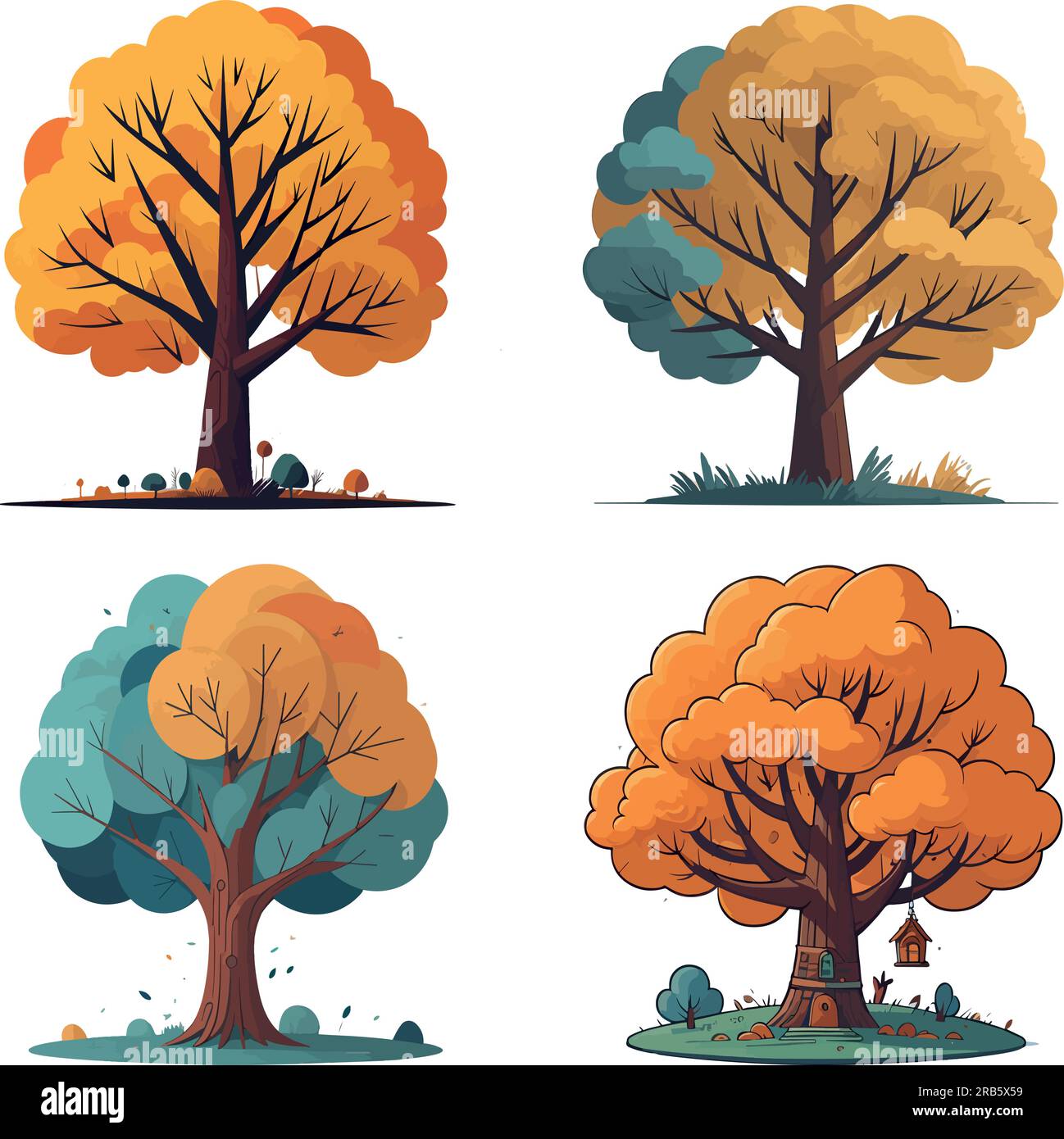 Set artistico vettoriale fantastico per alberi magici Illustrazione Vettoriale