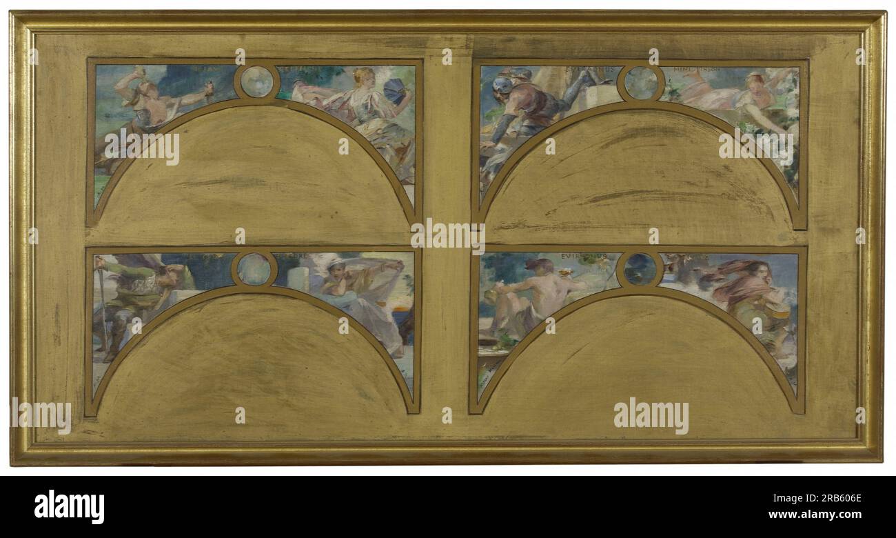 Le principali opere letterarie (la Chanson de Roland, le Misanthrope, Eviradnus, Mimi Pinson, le Cid, Phèdre, Pantagruel, la Cigale) 1890 di Albert Maignan Foto Stock