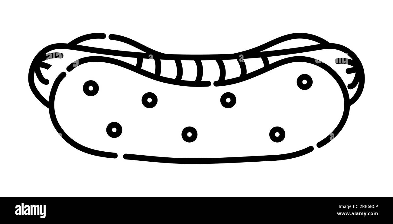 Icona linea vettoriale bianca e nera hot dog Illustrazione Vettoriale