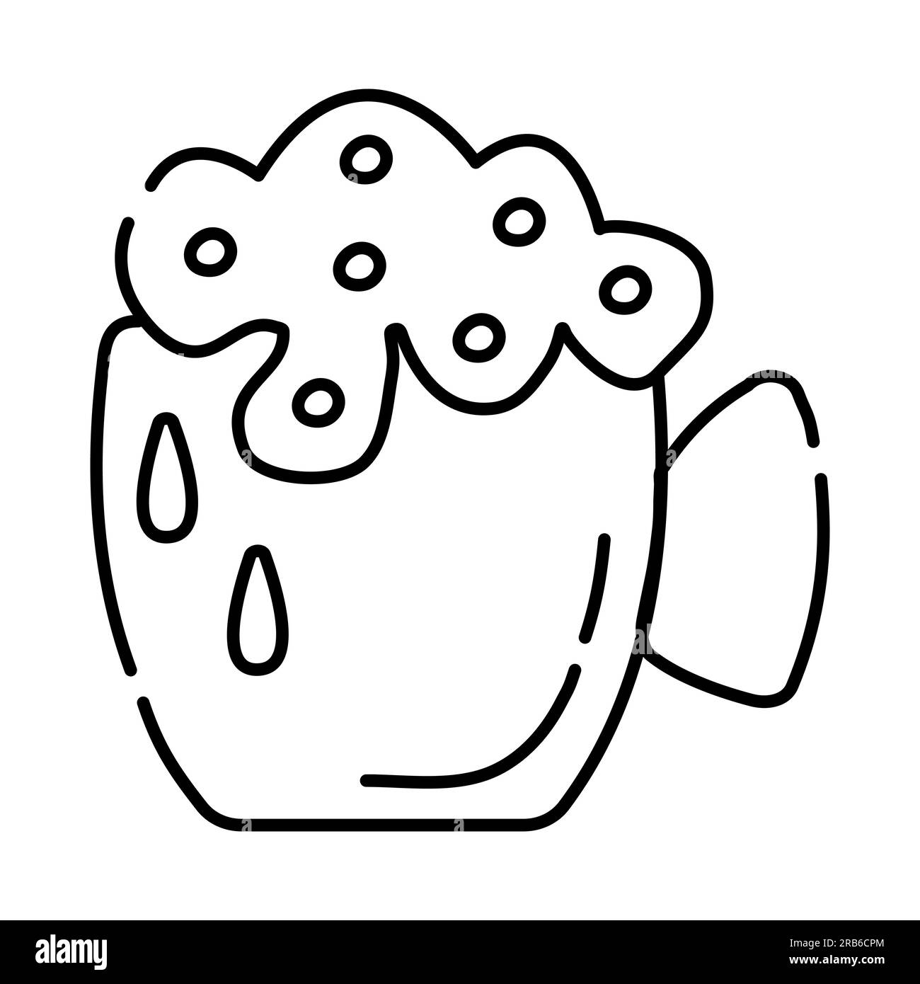Illustrazione della linea vettoriale bianca e nera di una tazza di birra spumeggiante Illustrazione Vettoriale