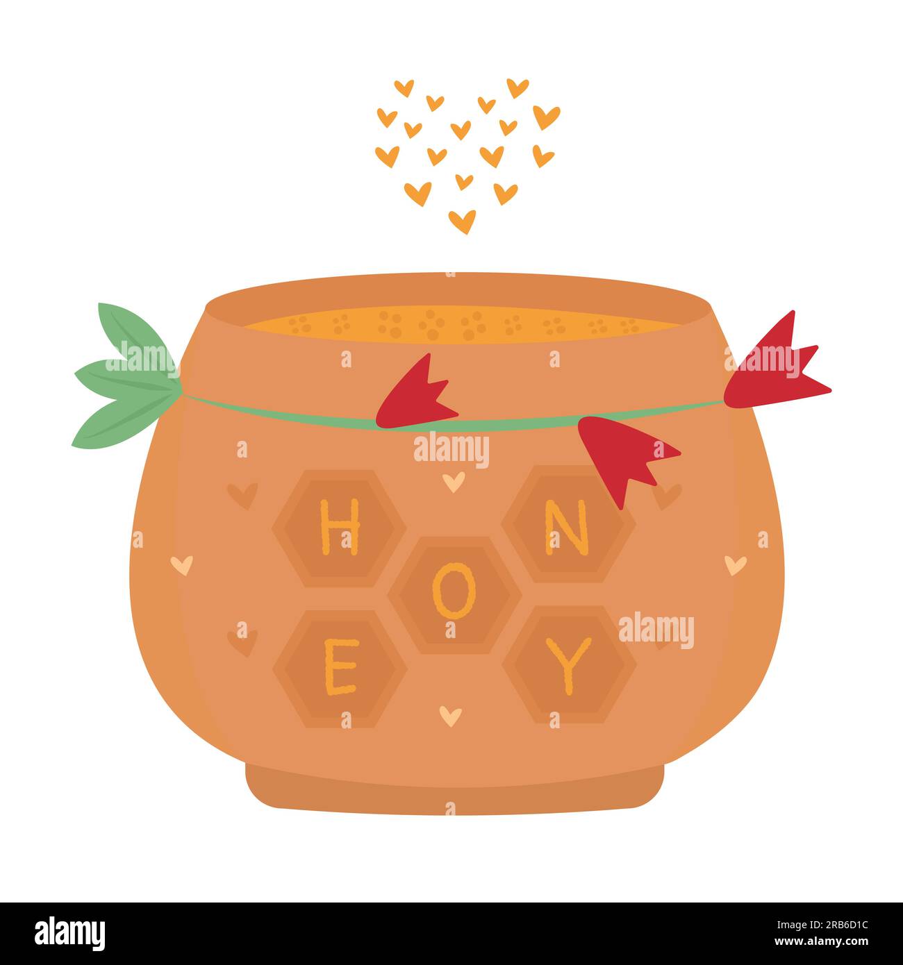 Carino con miele, vaso di argilla, illustrazione colorata Illustrazione Vettoriale