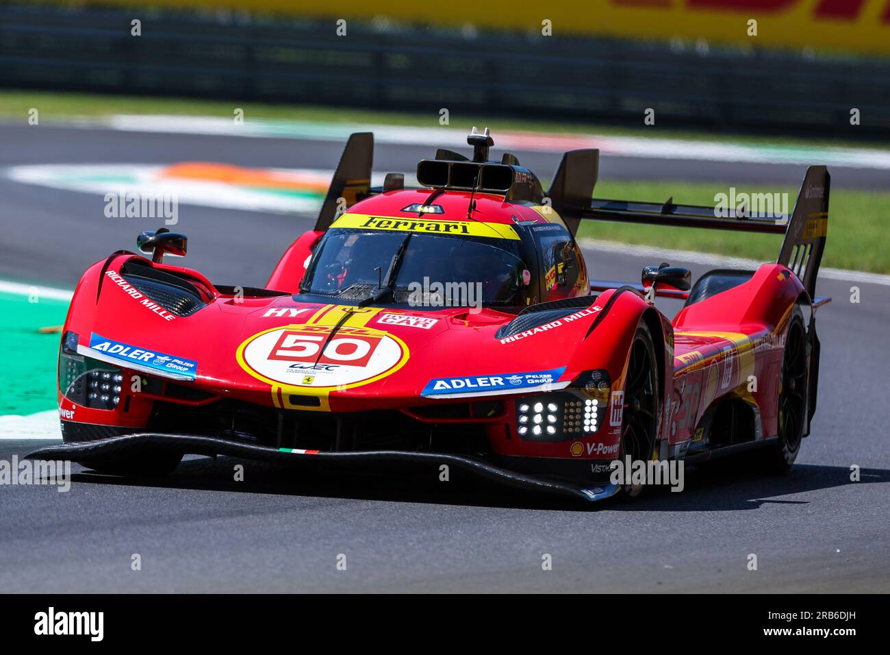 Monza, Italia. 7 luglio 2023. Ferrari AF Corse - Ferrari 499P Hybrid di Miguel Molina (ESP) gareggia durante il WEC FIA World Endurance Championship 6 ore di Monza 2023 all'autodromo Nazionale di Monza. Credito: SOPA Images Limited/Alamy Live News Foto Stock