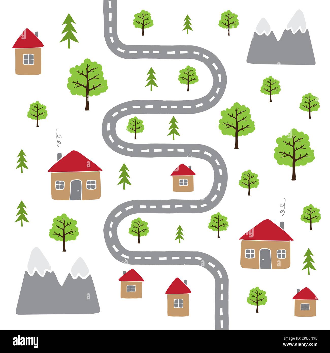 Bozzetti vettoriali di campagna con case e alberi Illustrazione Vettoriale