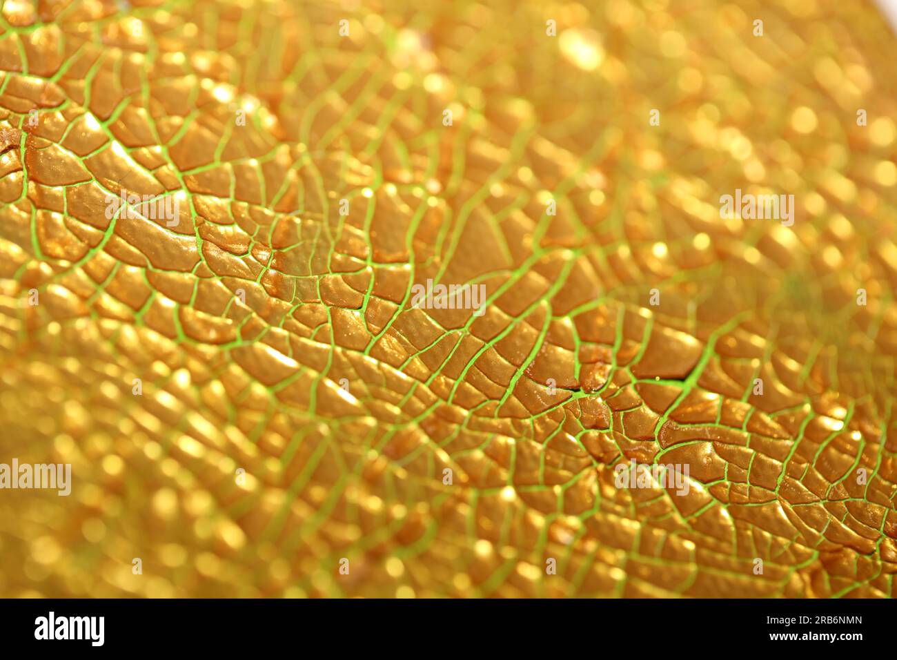 Vernice dorata incrinata su tela macro sfondo moderno stampe istantanee di grandi dimensioni di alta qualità pittura secca astratta corsa all'oro Foto Stock