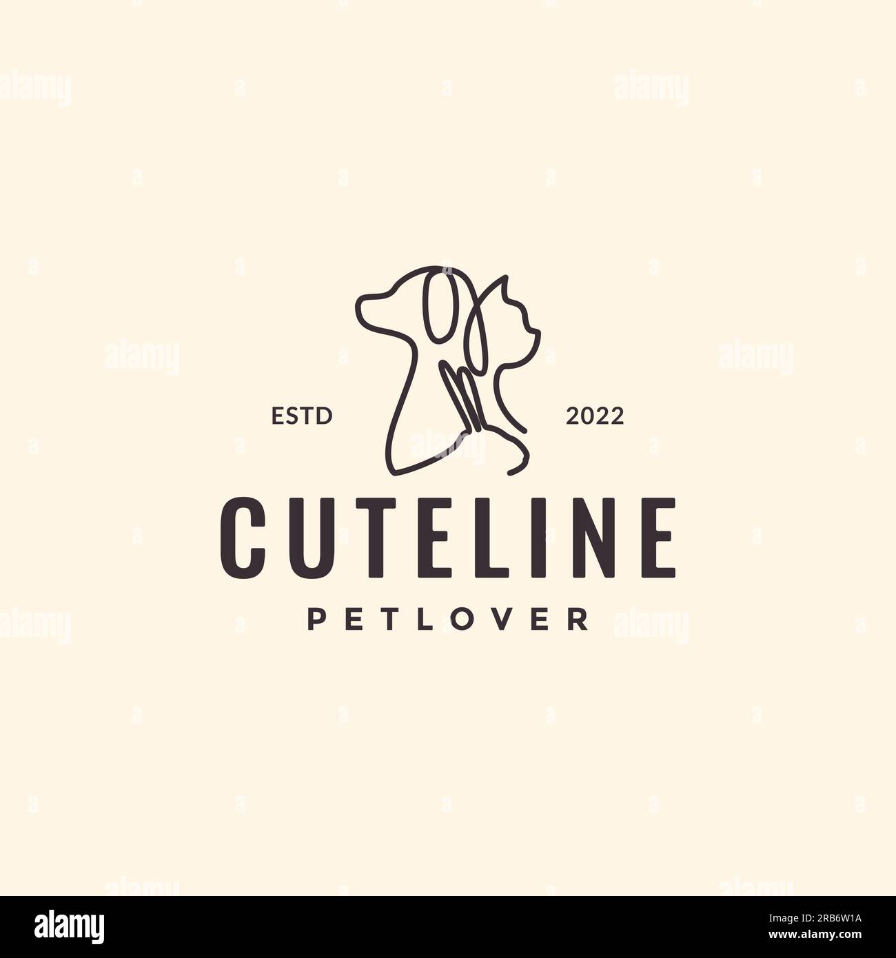 animali domestici gatti cane coniglio linee art hipster semplice logo design vettoriale Illustrazione Vettoriale