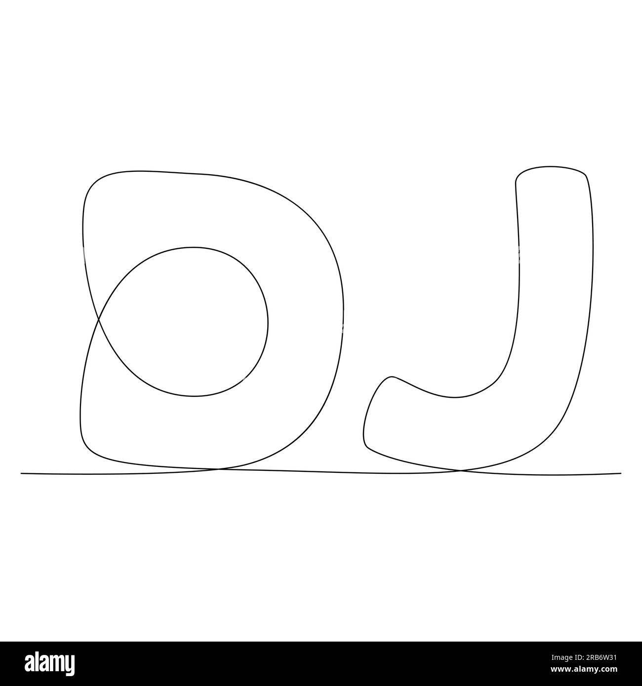 Una linea continua di parole DJ. Concetto vettoriale illustrazione a linee sottili. Idee creative per disegnare contorni. Illustrazione Vettoriale