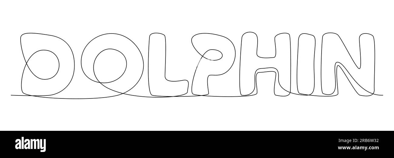 Una linea continua di parole Dolphin. Concetto vettoriale illustrazione a linee sottili. Idee creative per disegnare contorni. Illustrazione Vettoriale