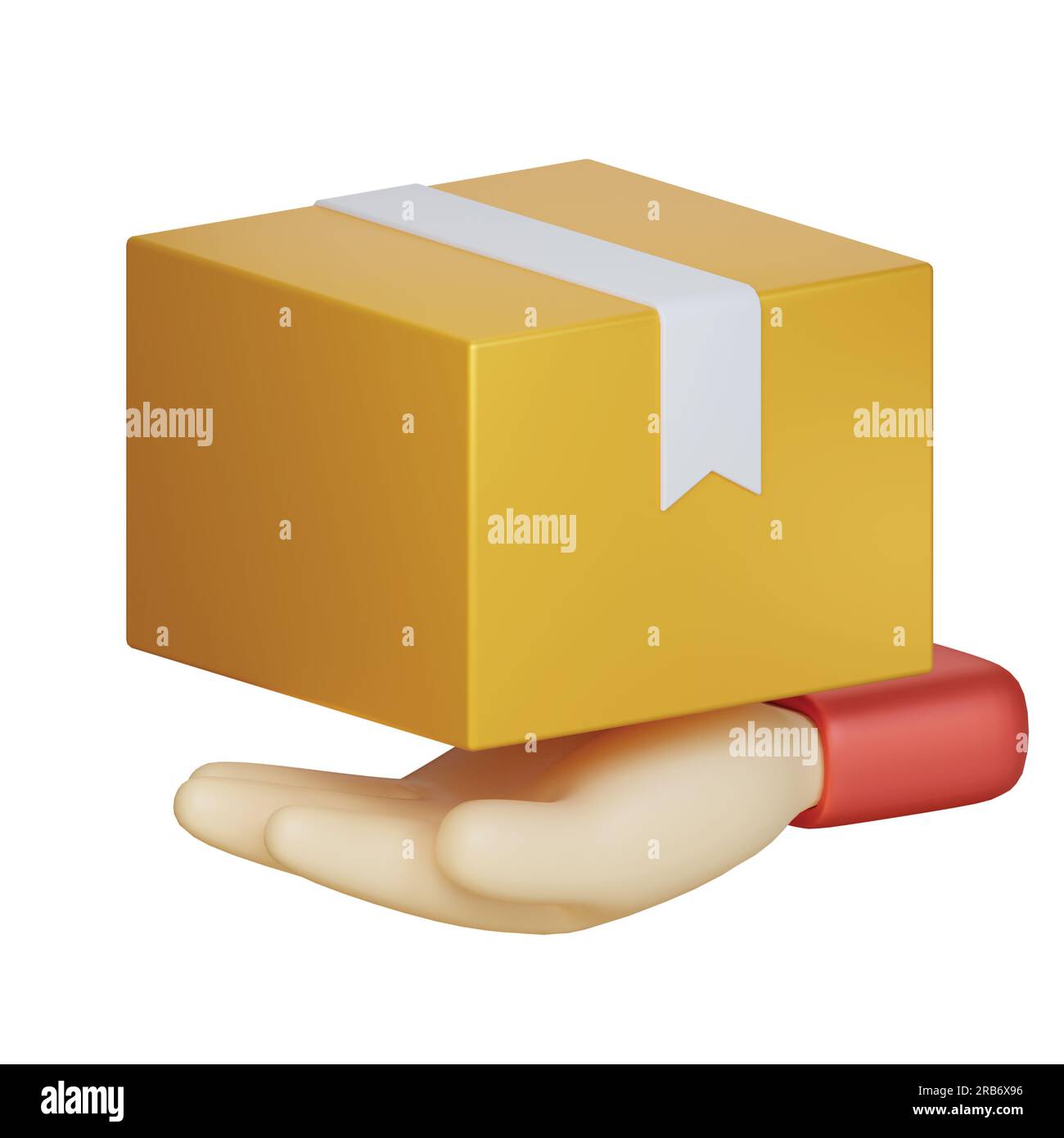 icona di notifica della consegna, icona di notifica del completamento del pacchetto, icona del pacchetto negato, protezione, ricerca, icona del pacchetto timer impostata su sfondo bianco, 3d. Foto Stock