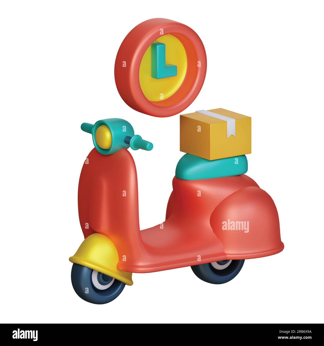 icona di notifica della consegna, icona di notifica del completamento del pacchetto, icona del pacchetto negato, protezione, ricerca, icona del pacchetto timer impostata su sfondo bianco, 3d. Foto Stock