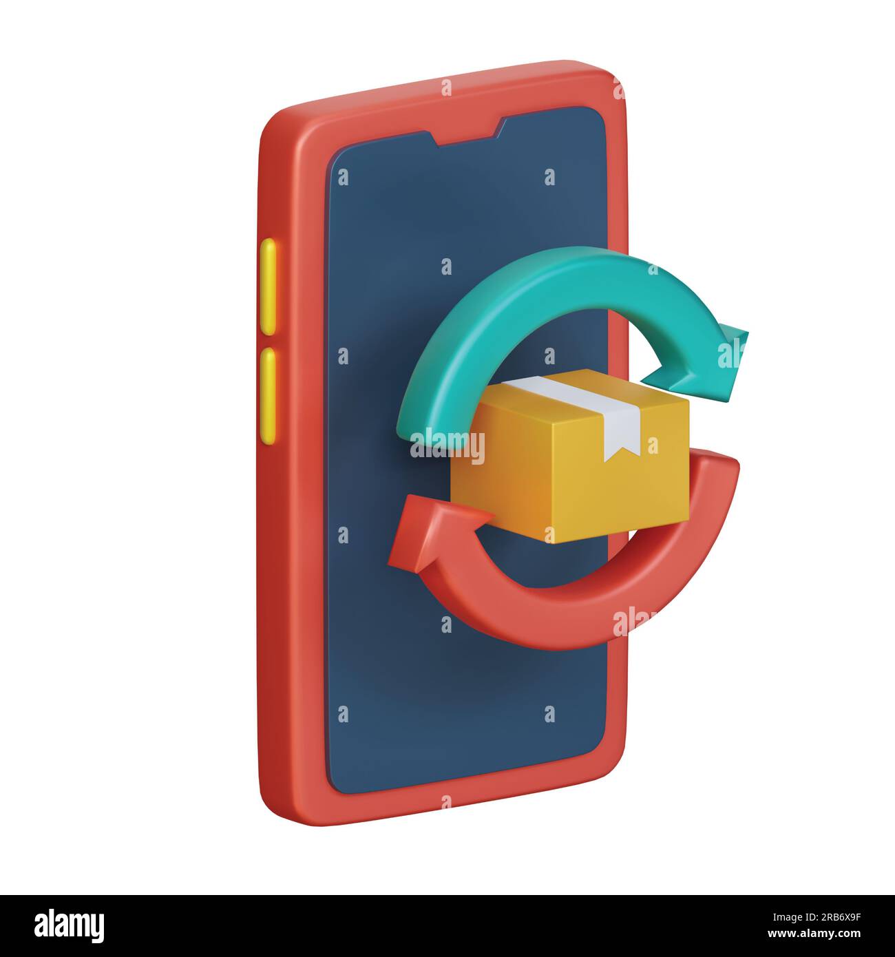 icona di notifica della consegna, icona di notifica del completamento del pacchetto, icona del pacchetto negato, protezione, ricerca, icona del pacchetto timer impostata su sfondo bianco, 3d. Foto Stock