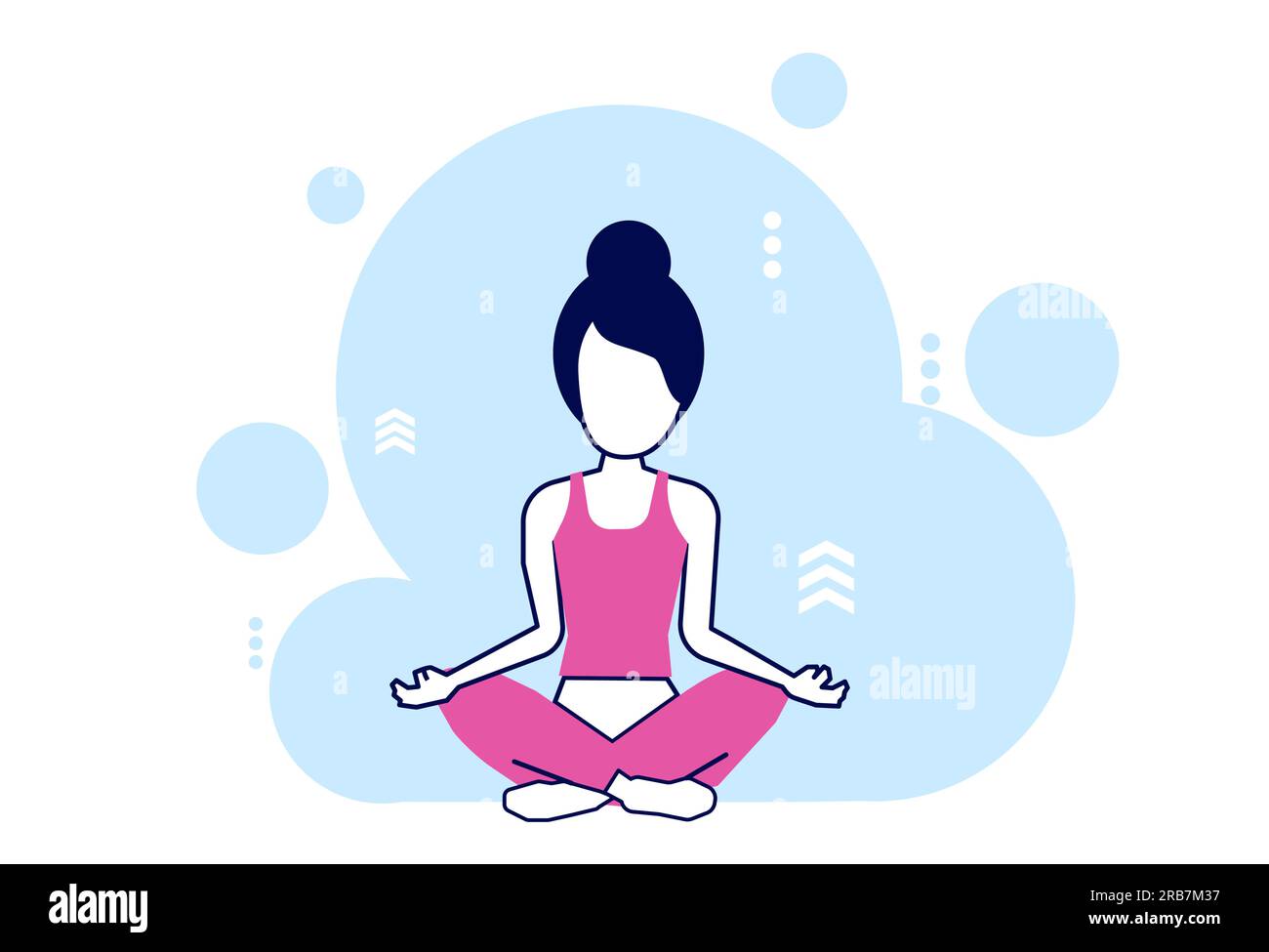 Giovane donna che medita vettore su sfondo bianco blu Illustrazione Vettoriale