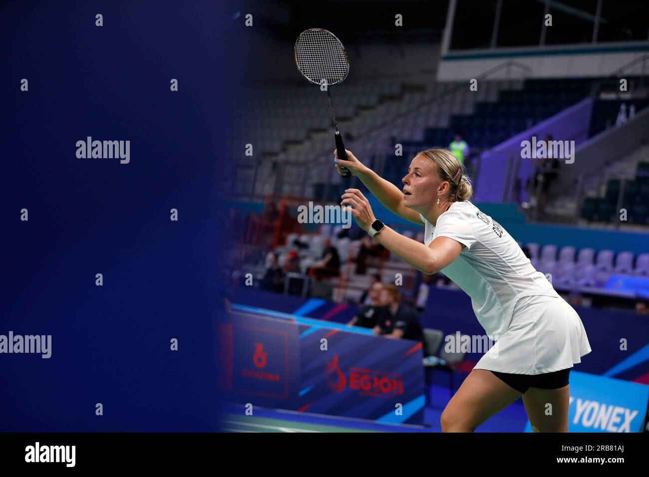 Tarnow, Slovenia. 26 giugno 2023: La Danimarca mia Blichfeldt compete nella Badminton - Women's Single Match durante i Giochi europei - Day 7 alla Jaskolka Arena di Tarnow, in Polonia. 26 giugno 2023. (Foto di Nikola Krstic/Alamy) Foto Stock