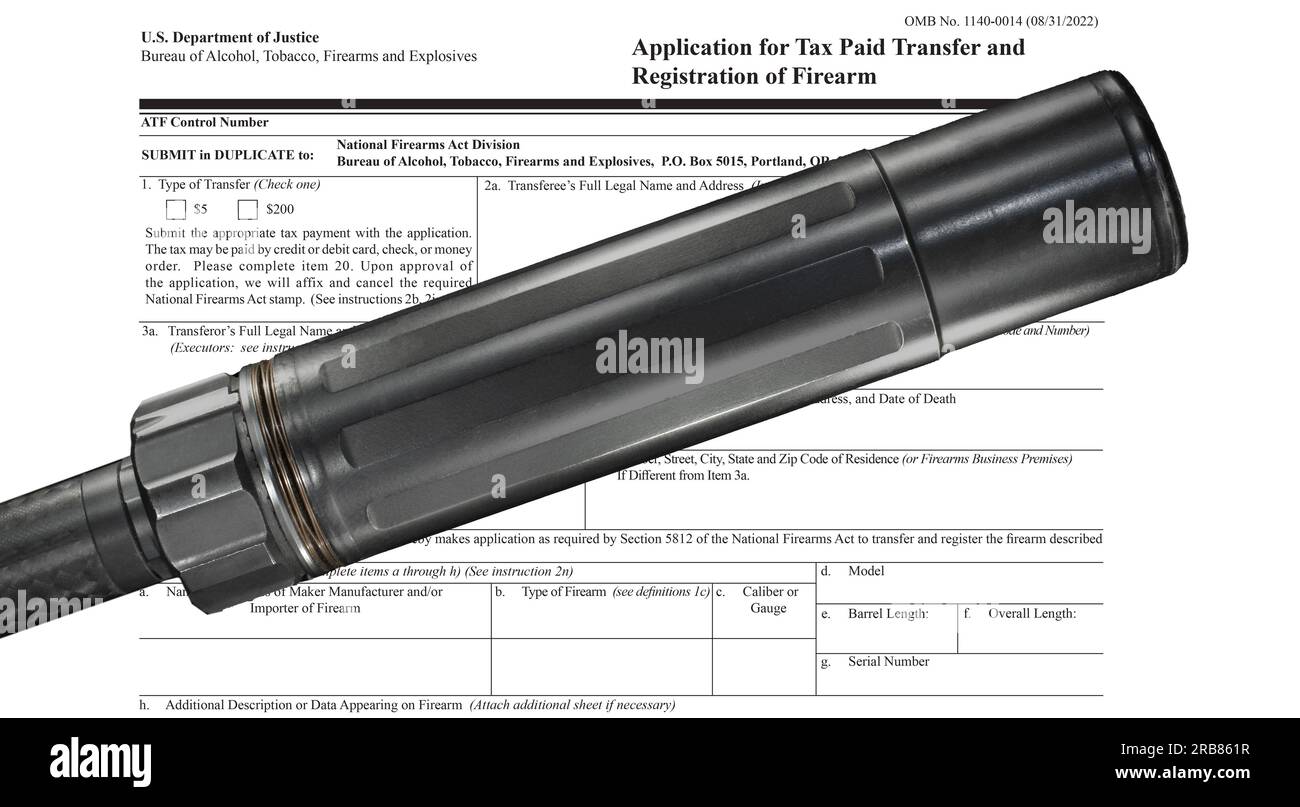 Modulo di richiesta di soppressione e di pubblico dominio ATF per acquistarne uno Foto Stock