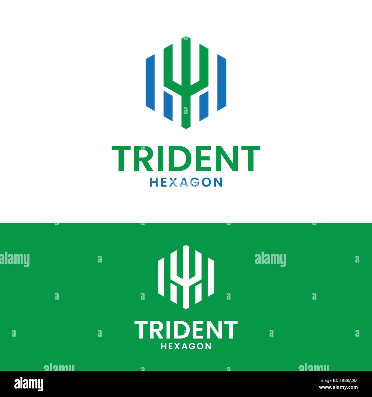 Semplice moderno tridente esagonale in colore verde blu per Investment Finance Accounting Management Company Corporate Illustrazione Vettoriale