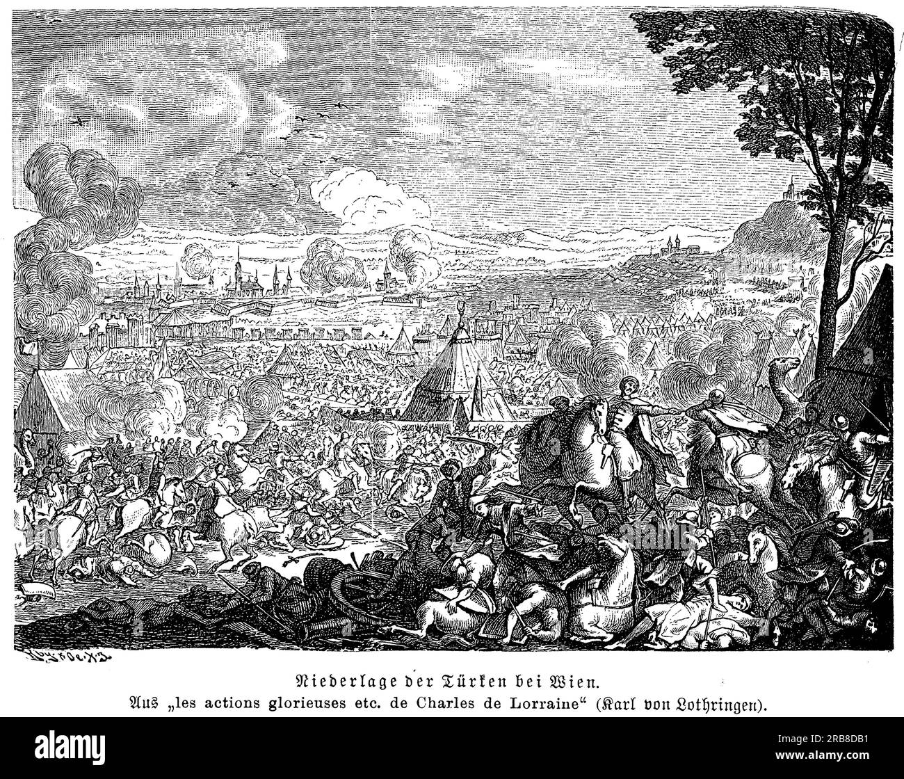 La sconfitta dell'Impero ottomano all'assedio di Vienna nel 1683 fu un significativo punto di svolta nella storia europea. Il tentativo dell'Impero ottomano di conquistare Vienna fu ostacolato da una coalizione di forze cristiane, guidata dal re Jan III Sobieski di Polonia. La sconfitta segnò la fine dell'espansione dell'Impero ottomano in Europa e l'inizio del declino dell'impero. La battaglia ebbe anche conseguenze di vasta portata per la politica europea, in quanto rafforzò il potere degli Asburgo e segnò l'inizio delle guerre asburgiche-ottomane Foto Stock