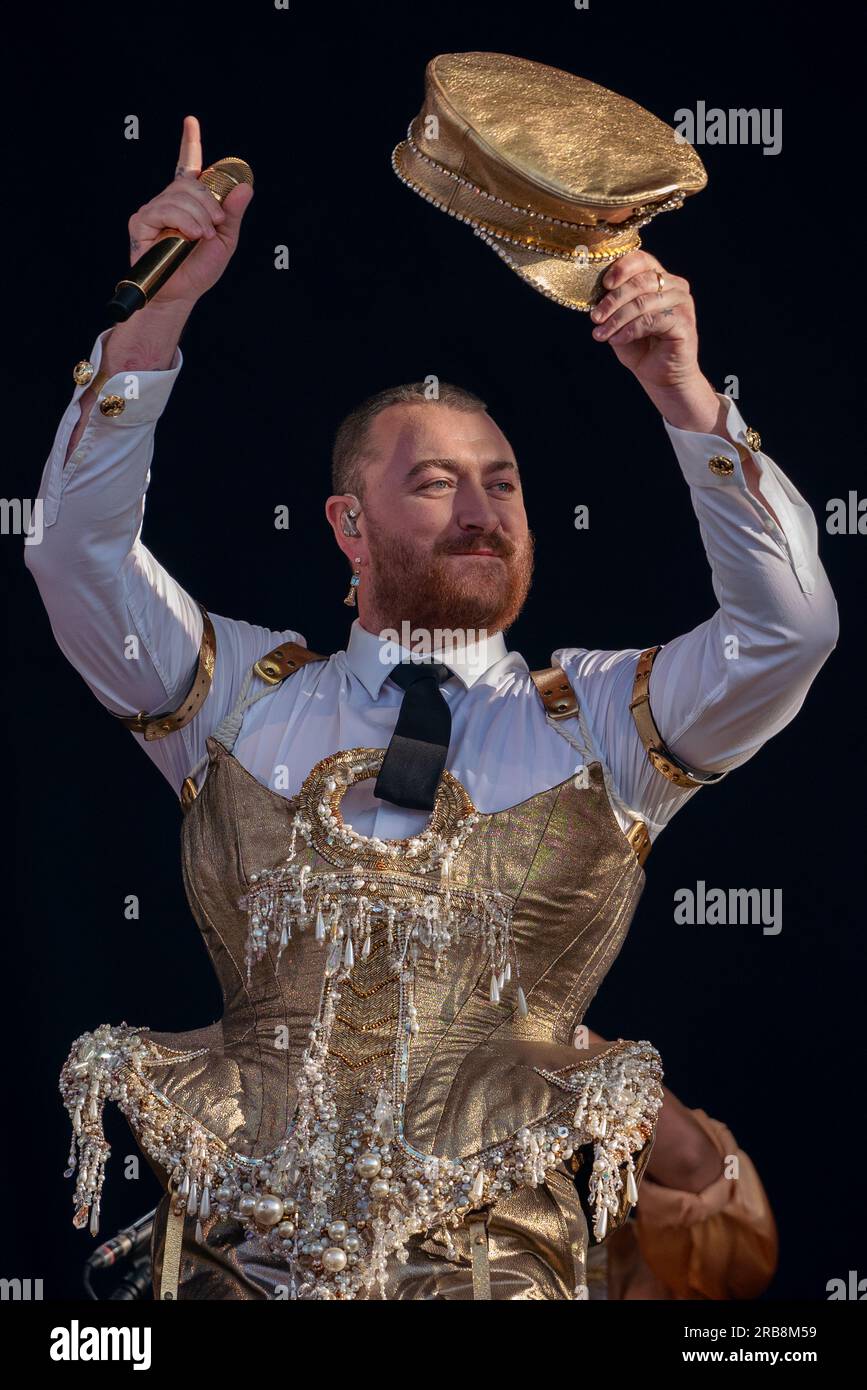 Madrid, Spagna. 7 luglio 2023. Sam Smith, cantautore britannico si esibisce durante il secondo giorno del Mad Cool Festival 2023 a Villaverde, Madrid. (Foto di Guillermo Gutierrez Carrascal/SOPA Images/Sipa USA) credito: SIPA USA/Alamy Live News Foto Stock