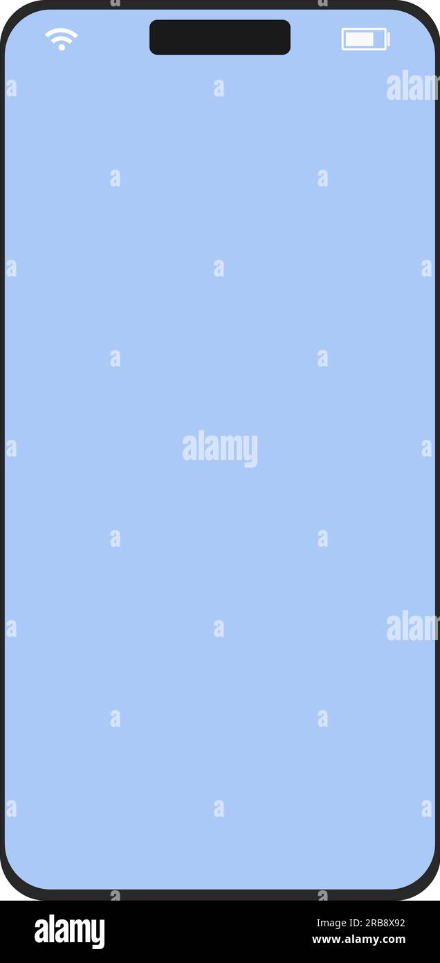 Smartphone dell'ultimo modello con schermata blu. icone di comunicazione e batteria. Grafica vettoriale. Illustrazione Vettoriale