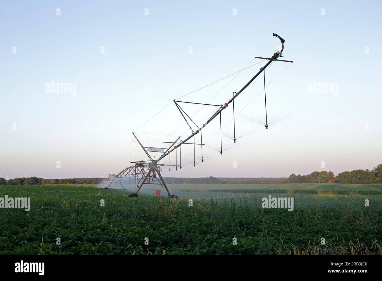 Impianto di irrigazione, giacimento di patate, Melbeck, Ilmenau, bassa Sassonia, Germania Foto Stock