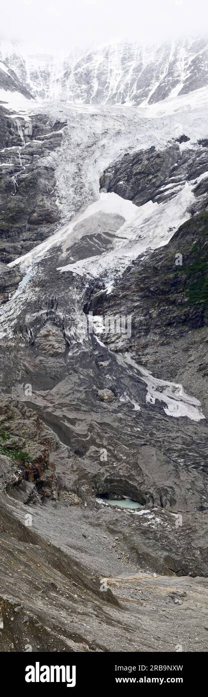 Panorama verticale - Ghiacciaio Grindelwald inferiore, Geologia della Svizzera Foto Stock