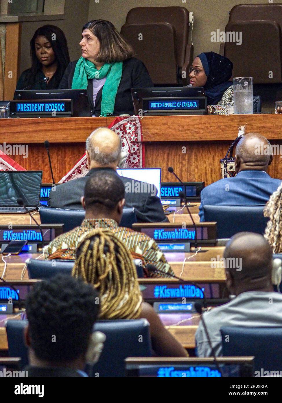 New York, New York, USA. 8 luglio 2023. Il primo Ministro della Giamaica, ANDREW HOLNESS, interviene alla riunione del Consiglio di sicurezza: La questione relativa ad Haiti si è svolta dopo la visita del Segretario generale delle Nazioni Unite, Antonio Guterres ad Haiti e Trinidad. Haiti, la nazione più povera dell'emisfero occidentale, è stata superata da bande e crimini contro donne e bambini come la ricerca di una presa sul crimine con le forze di polizia e un nuovo governo formato. (Immagine di credito: © Bianca Otero/ZUMA Press Wire) SOLO USO EDITORIALE! Non per USO commerciale! Foto Stock