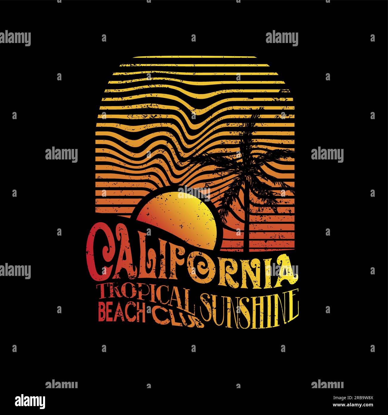 California Tropical Sunshine Beach club palma tipografia sfumata t-shirt stampa grafica grafica disegno illustrazione vettoriale Illustrazione Vettoriale