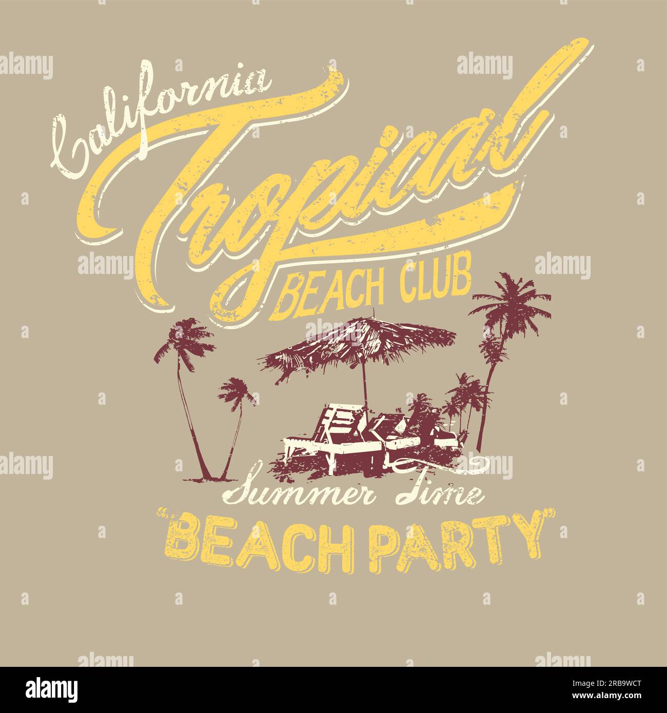 California Tropical Beach Palm Tree retro Summer t-shirt stampa poster illustrazione vettoriale Illustrazione Vettoriale