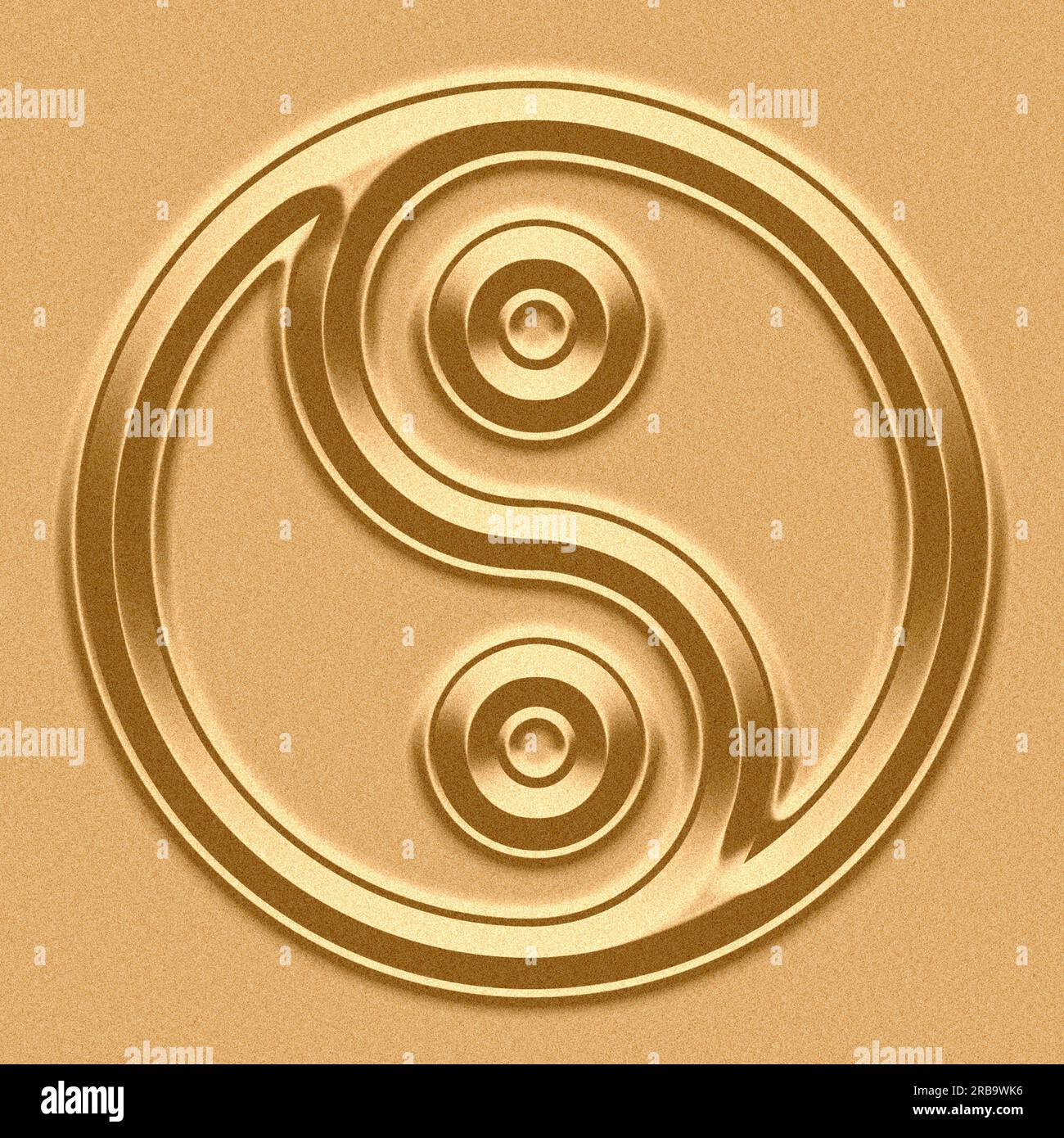 Simbolo Yin Yang su fondo di sabbia Foto Stock