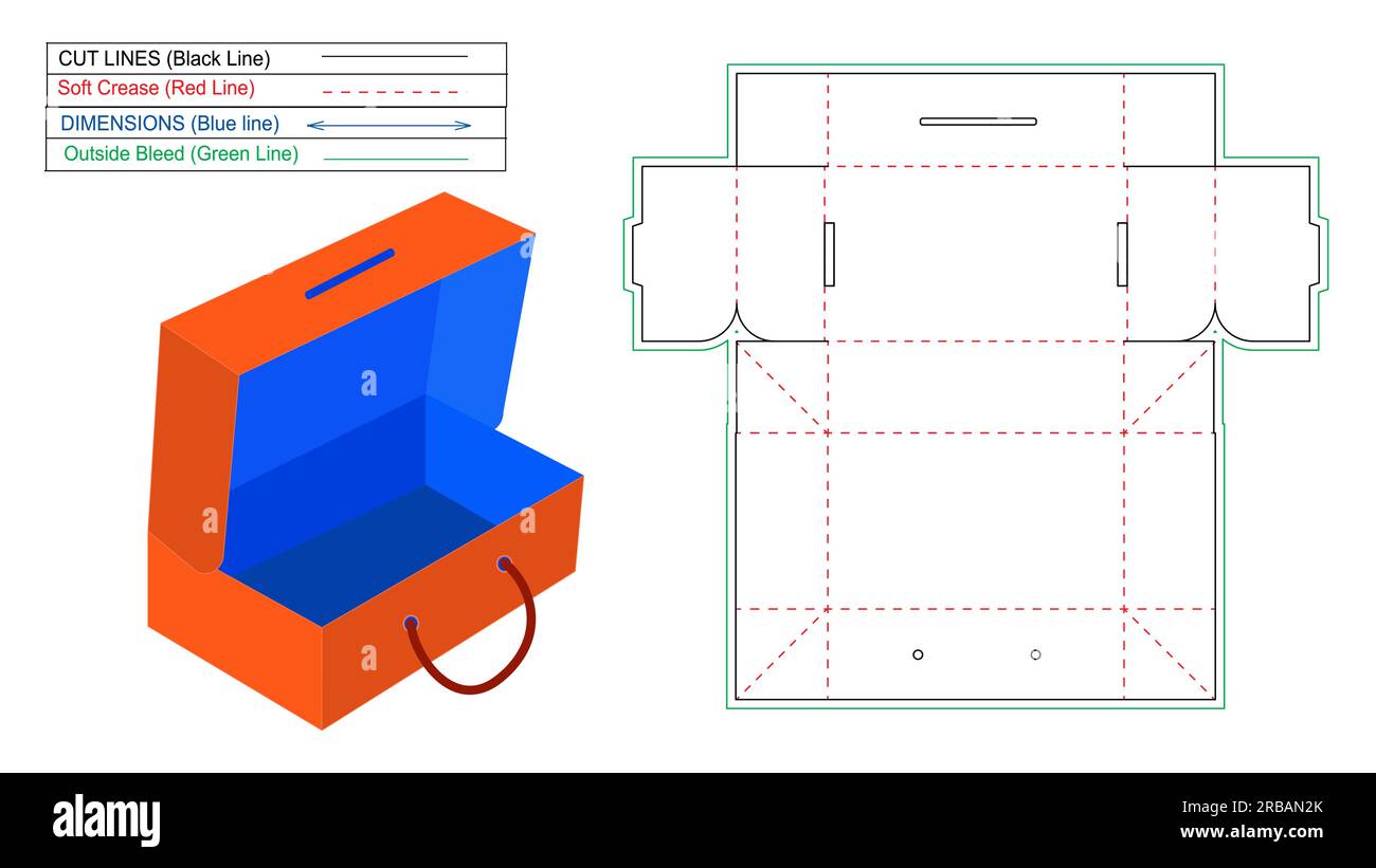 Modello personalizzato per la linea di stampi e rendering 3d, confezione per scatole Illustrazione Vettoriale