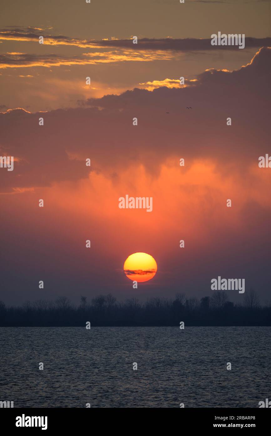 Sunset, Porto Viro, Provincia di Rovigo, Italia Foto Stock