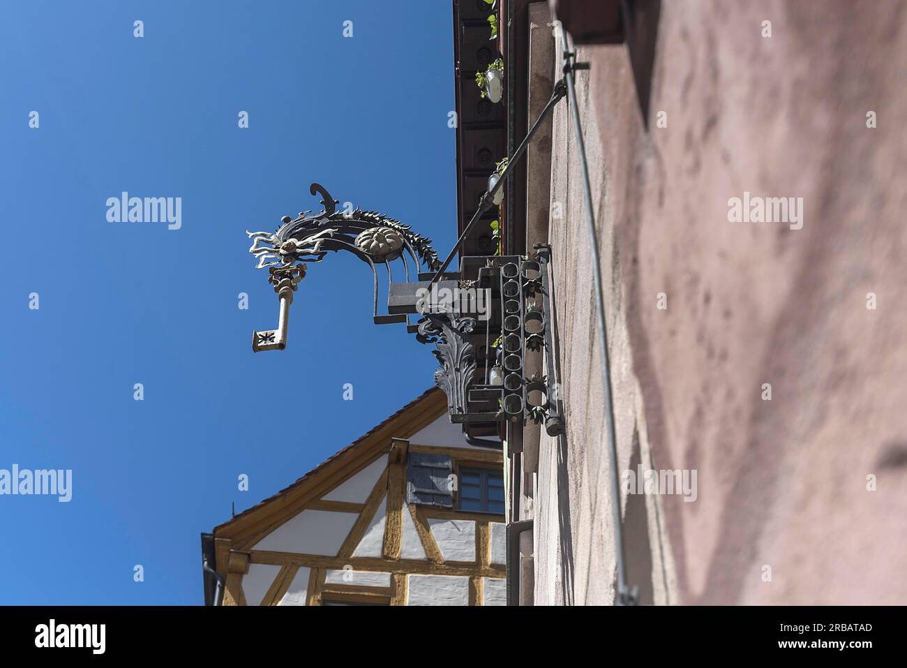 Piatto di naso storico di un produttore di chiavi, Weissgerbergasse 24, Norimberga, Franconia media, Baviera, Germania Foto Stock