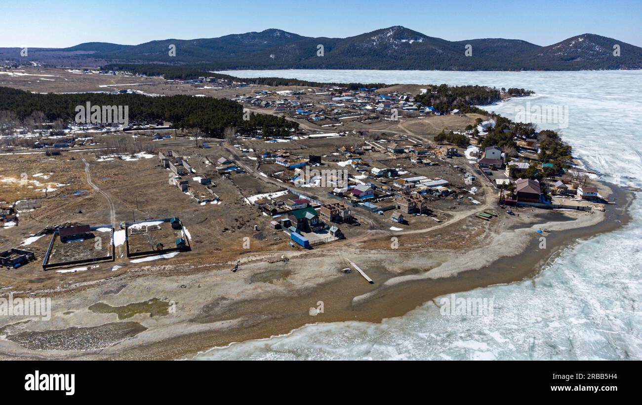 Aereo dal lago Imantau, Imantau, Parco Nazionale Kokshetau, Kazakistan settentrionale Foto Stock