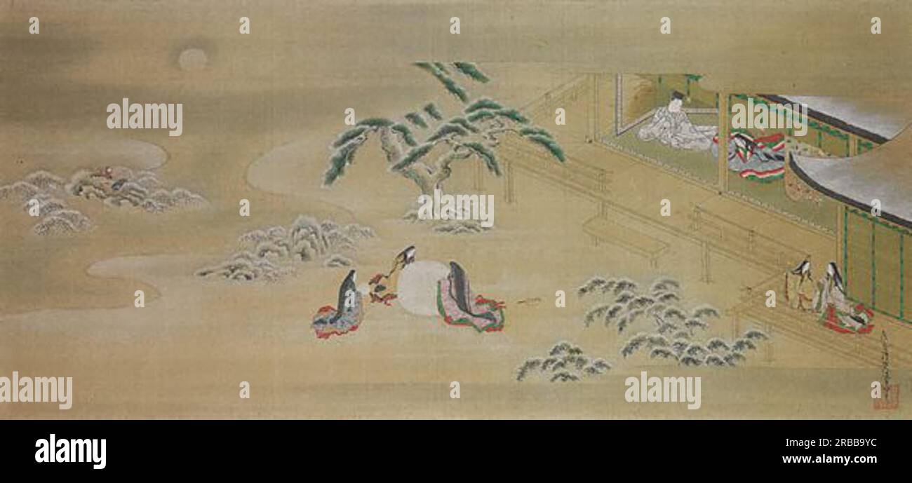 Illustrazione del Genji Monogatari (Asagao, la Campana Blu) di Tosa Mitsuoki Foto Stock